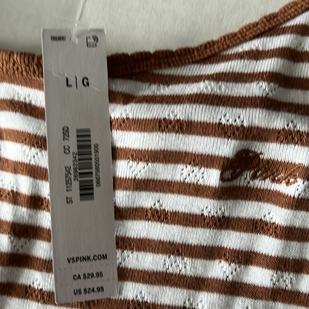NWT Victoria's Secret Brown and White Striped Top